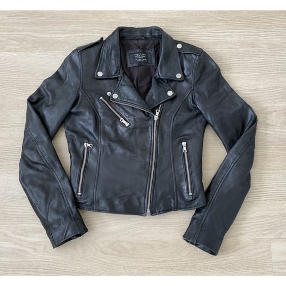 ZARA Trafaluc Authentic Leather Black Moto Biker Jacket S Retro Classic Cropped - Picture 5 of 16
